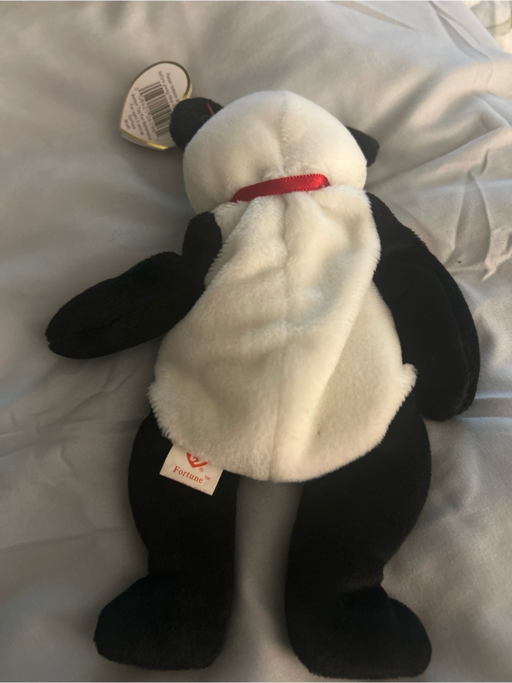 Ty Black and White Panda Plush with Red Bow - Picture 2 of 3